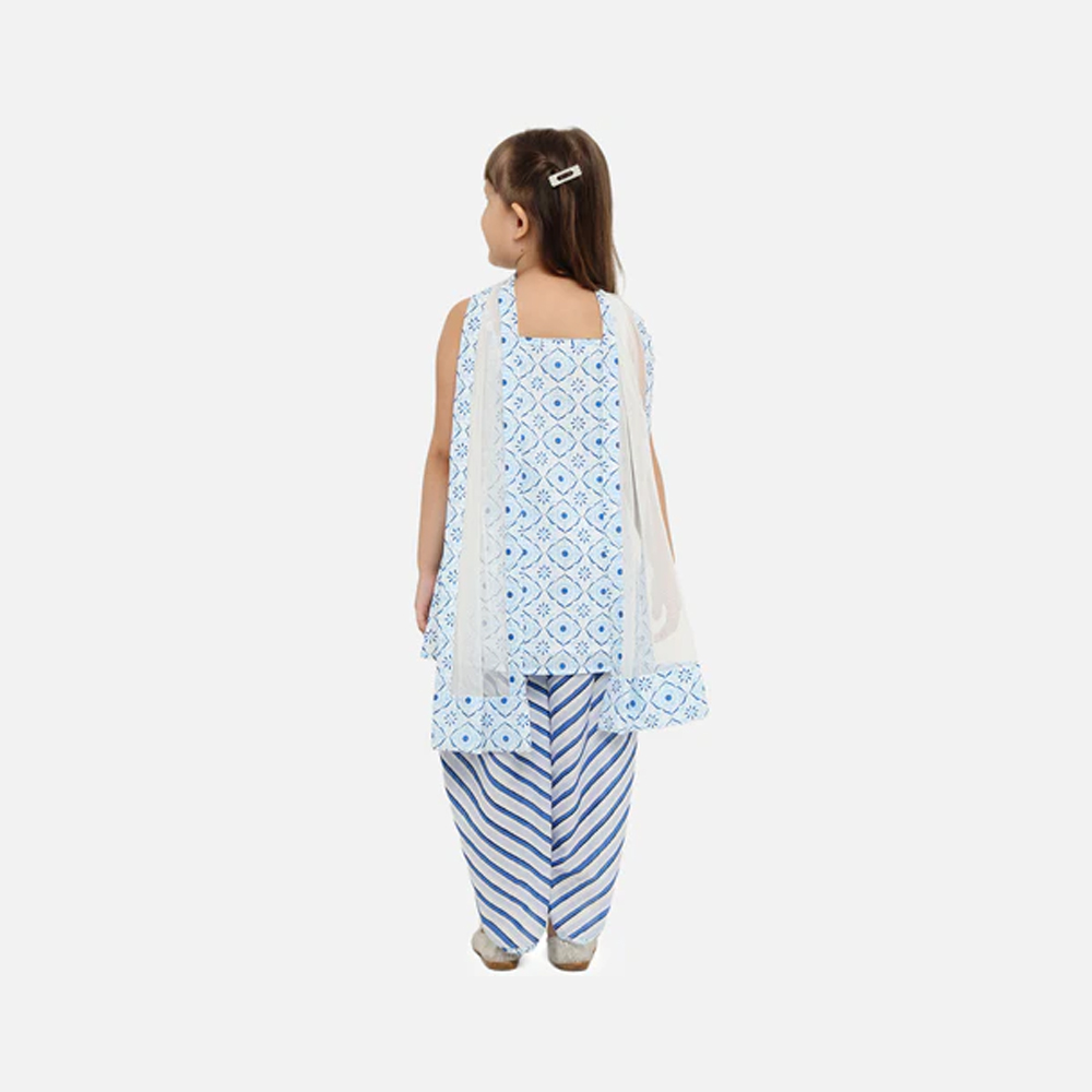 Girls Blue Ethnic Motifs Regular Pure Cotton Kurti with Dhoti Pants Dupatta