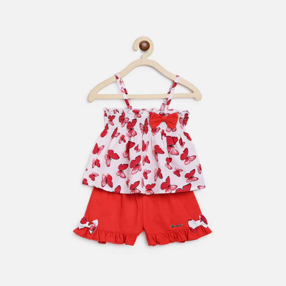 Girls Printed Shoulder Straps Top With Shorts