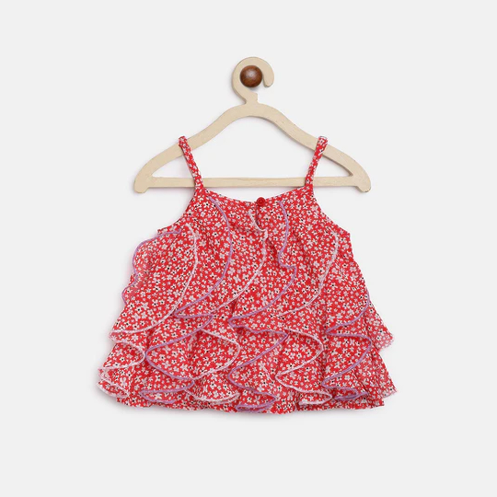 Girls Printed Ruffled Top With Shorts